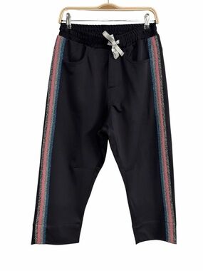 Lost Daze CA Glitter Side Stripe Cropped Jogger Sweatpants Black Size Small